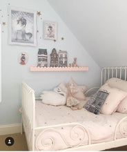 Load image into Gallery viewer, Cloud shaped kids book shelf in blush pink. This gorgeous girls bedroom features a single handy kids cloud shelf useful for keep item in easy reach. 
