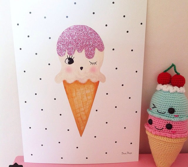 Sparkly ice cream wall print