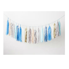 Load image into Gallery viewer, Silver slate blue tassel garland- by studio mucci
