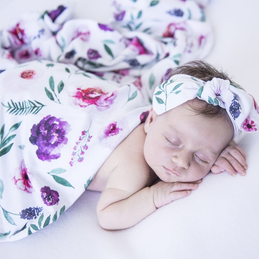 Peony Bloom- Baby Jersey Wrap and Topknot Set - Snuggle Hunny Kids