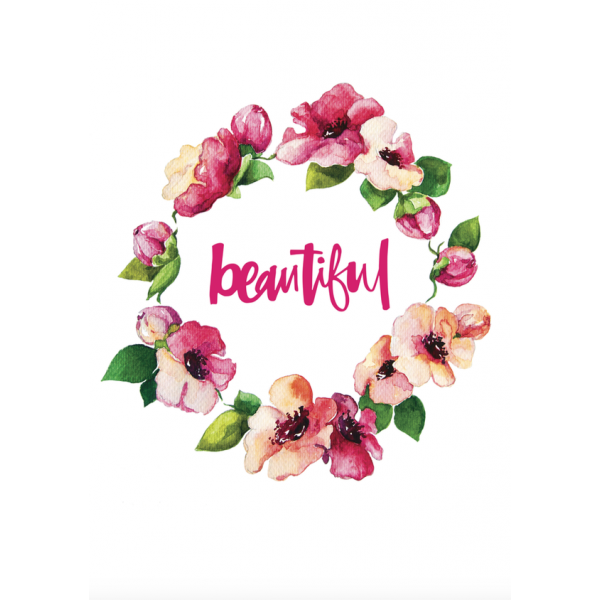 'Beautiful' Wreath Print Wall Art - White Fox and Co